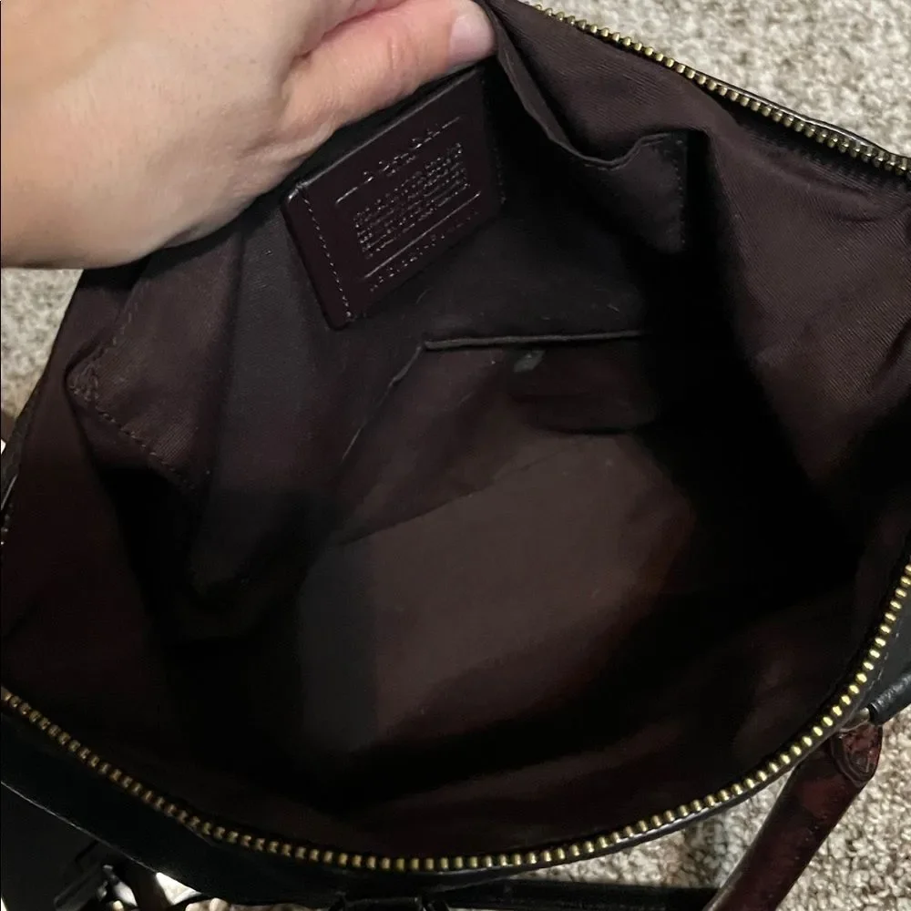 Coach Exotic Mini Emma Satchel Top Handle Python Accent Black Brown Leather Bag